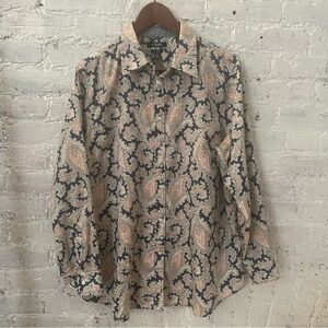 Chaps Ralph Lauren Paisley No Iron Button Blouse Shirt Flip Cuff Contrast Sz 1X